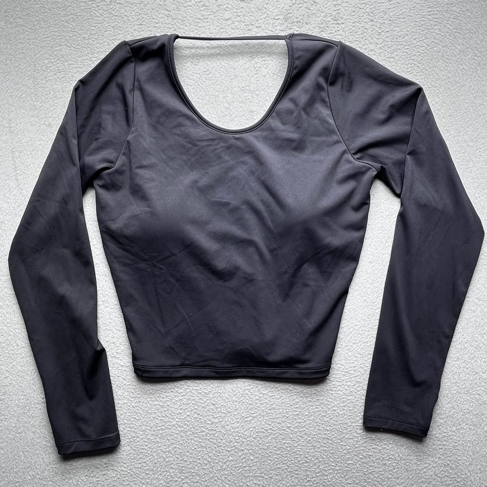 LINC Women Long Sleeve‎ Top Nylon Spandex Black Large Athleisure Open Back